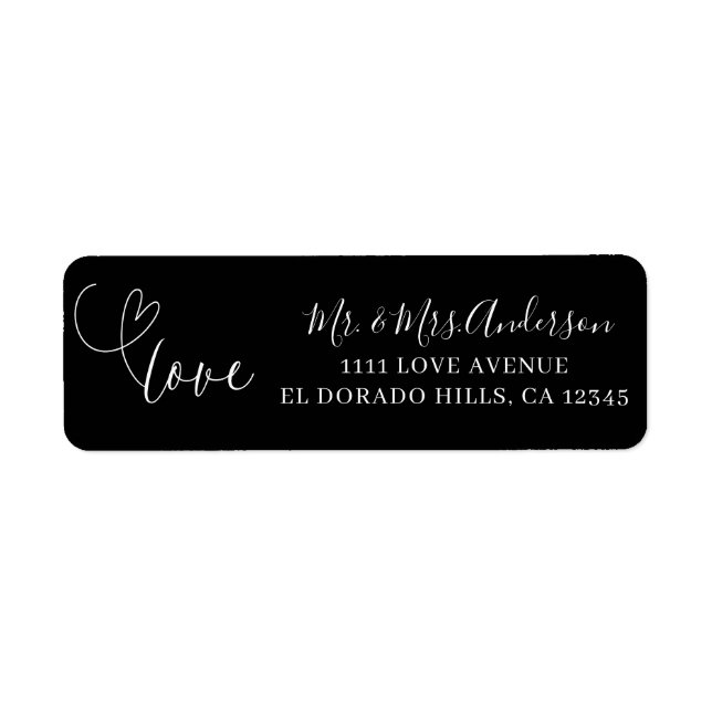 Modern Hearts Black & White Love Minimal Wedding Label (Front)