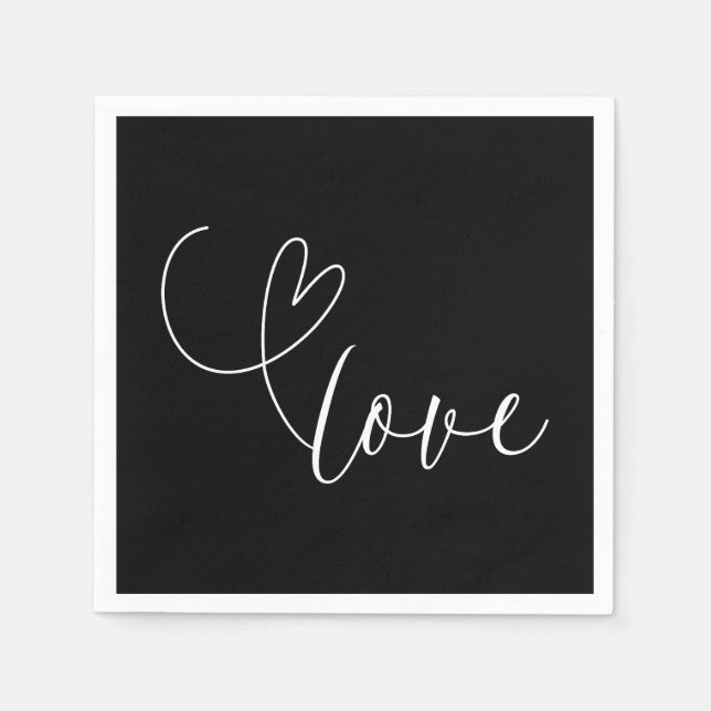 Modern Hearts Black & White Love Minimal Wedding  Napkins (Front)