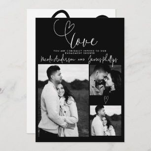 Modern Hearts Black White Minimal LOVE Engagement