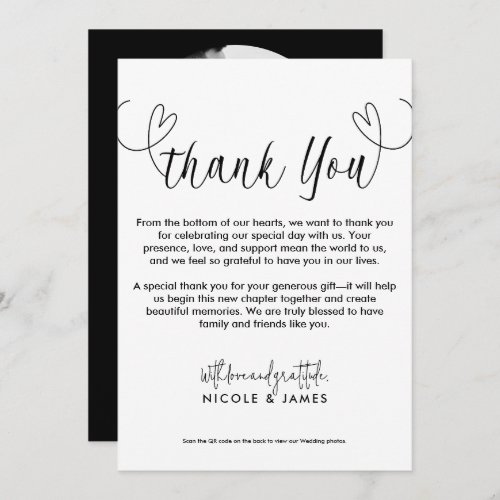 Modern Hearts Black  White Minimal Thank You Invitation
