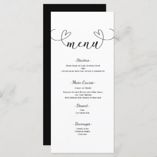 Modern Hearts Black & White Minimal Wedding Menu