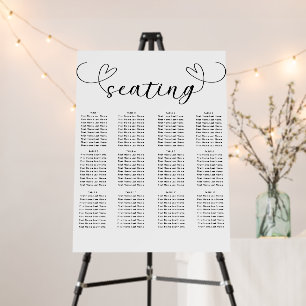 Modern Hearts Black White Minimal Wedding Seating Foam Board
