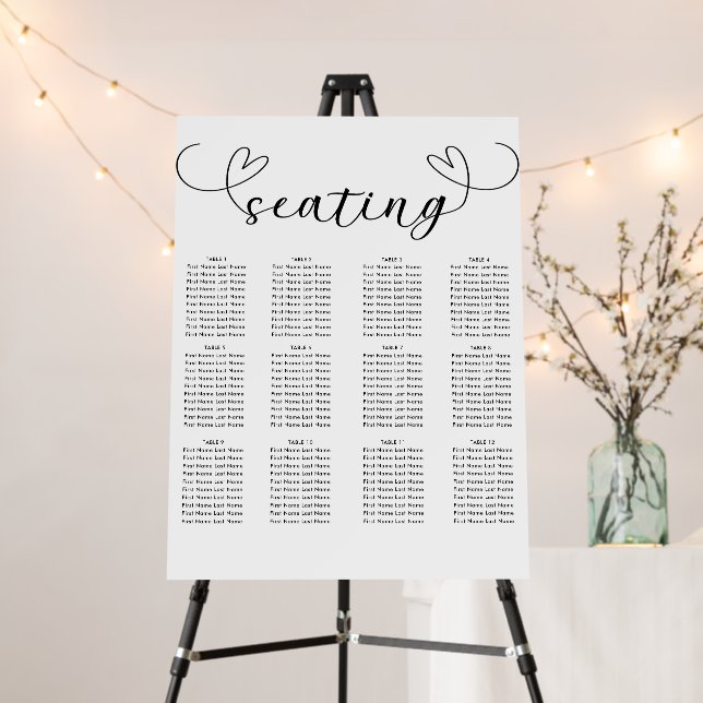 Modern Hearts Black White Minimal Wedding Seating Foam Board (In Situ (Stand))