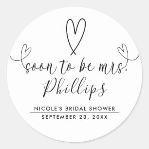 Modern Hearts Black White Soon to Be Mrs. Bridal Classic Round Sticker