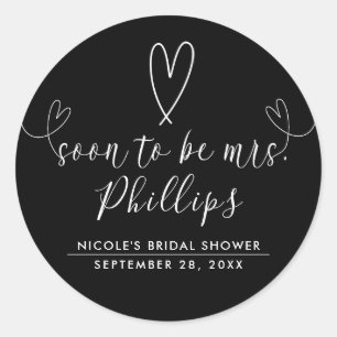 Modern Hearts Black White Soon to Be Mrs. Bridal Classic Round Sticker