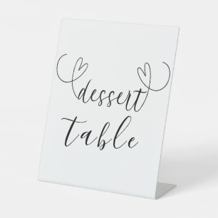 Modern Hearts Black White Wedding Dessert Table Pedestal Sign