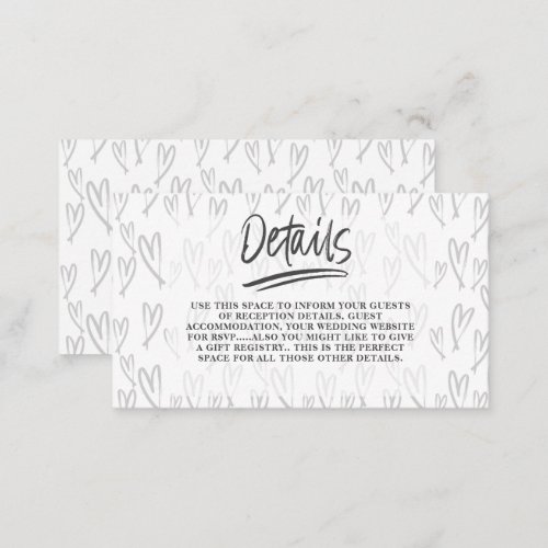 Modern Hearts Black  White Wedding Detials Enclosure Card