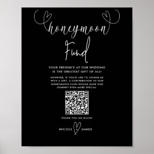 Modern Hearts Black White Wedding Honeymoon Fund Poster