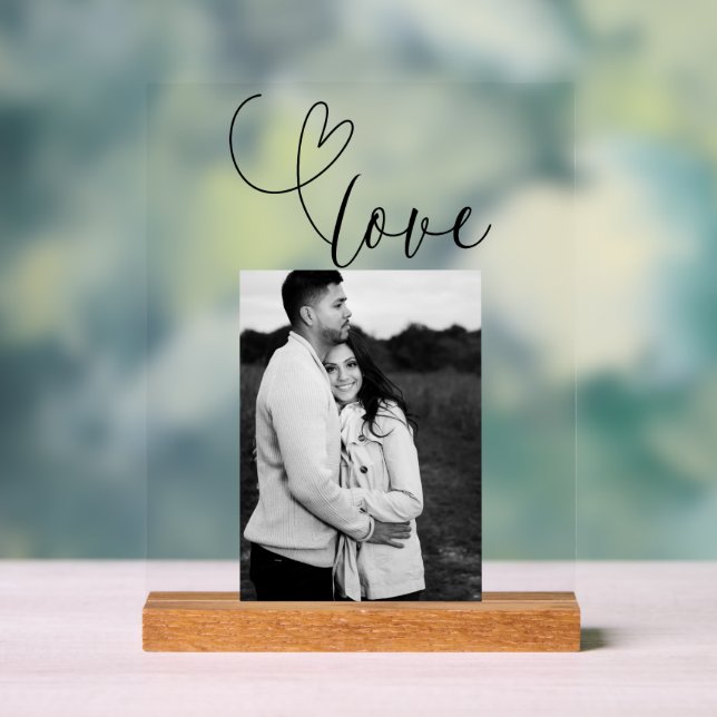 Modern Hearts Black White Wedding Love Photo Acrylic Sign (Neutral)