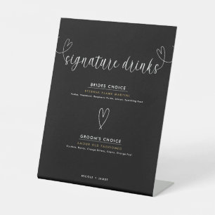 Modern Hearts Black White Wedding Signature Drinks Pedestal Sign
