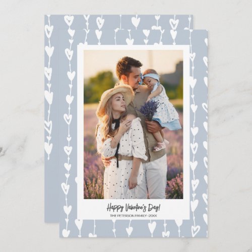 Modern hearts chain blue photo valentine day holiday card