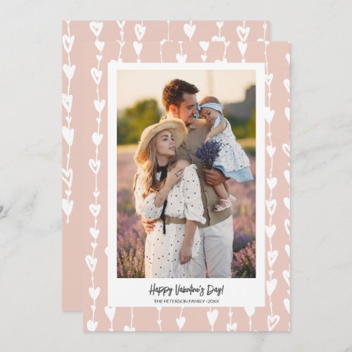 Modern hearts chain pink photo valentine day holiday card