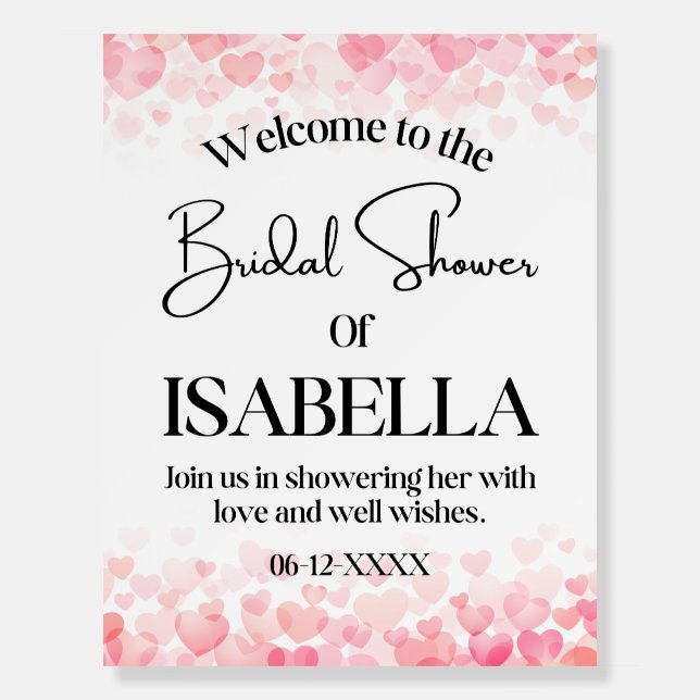 Modern Hearts Classic Bridal Shower Welcome Sign  (Front)