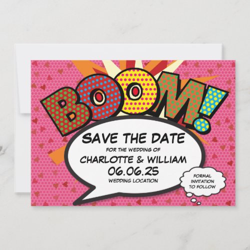 Modern Hearts Confetti Comic Wedding Save The Date