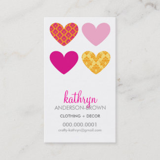 MODERN HEARTS damask pattern bright pink yellow Business Card