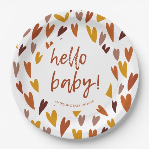 Modern Hearts Gender Neutral Baby Shower Party  Paper Plates