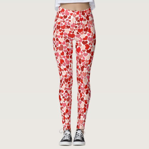Modern Hearts In Shades Of Red  Pink Leggings