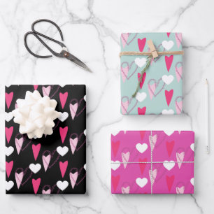 Modern Hearts Mixed Pattern Wrapping Paper Sheet