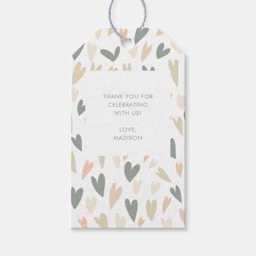 Modern Hearts Neutral Baby Shower Thank You Tag