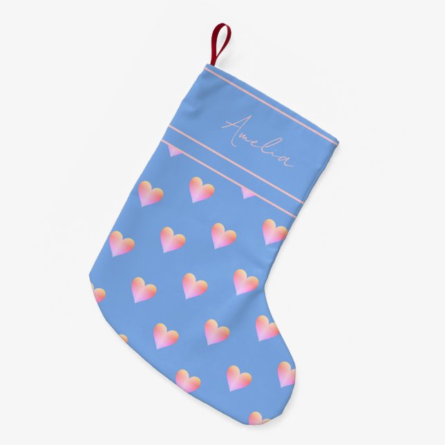 Modern Hearts Pastel Personalized Small Christmas Stocking (Front (Hanging))