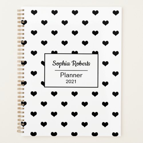Modern hearts pattern black  white personalized planner