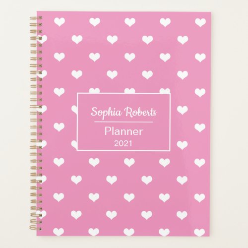 Modern hearts pattern pink personalized planner