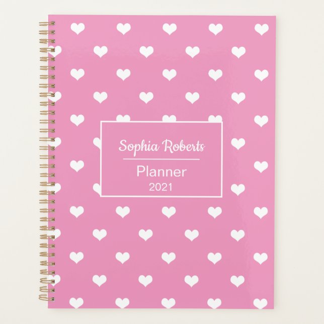 Modern hearts pattern pink personalized planner (Front)
