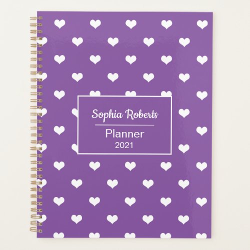 Modern hearts pattern purple personalized planner