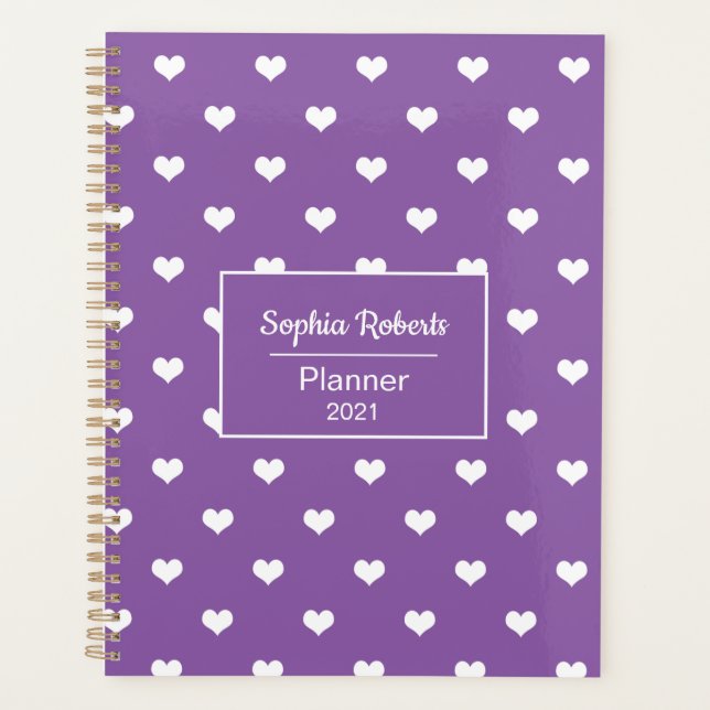 Modern hearts pattern purple personalized planner (Front)