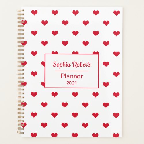 Modern hearts pattern red  white personalized planner
