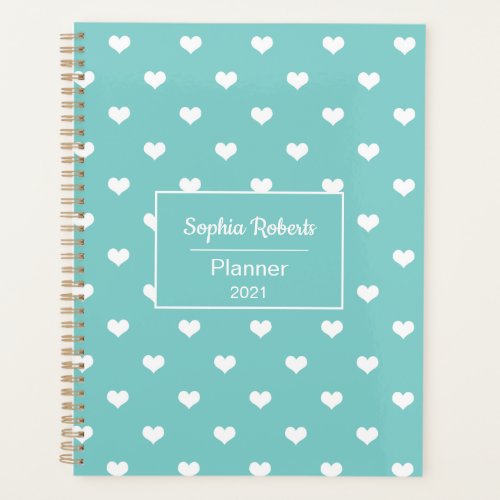Modern hearts pattern turquoise personalized planner