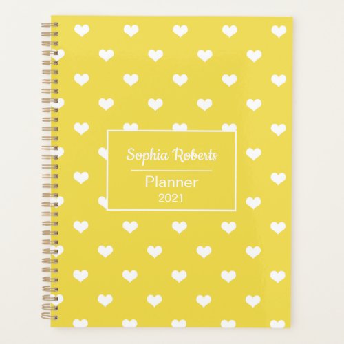 Modern hearts pattern yellow  white personalized planner