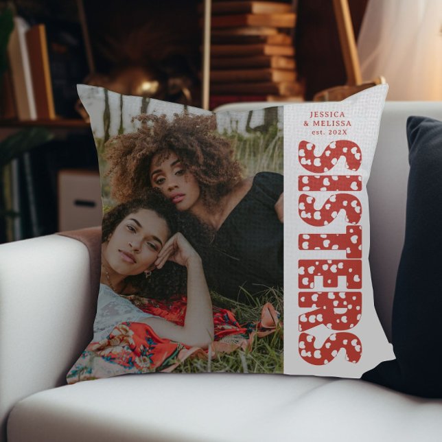 Modern Hearts Photo Sisters Gift Throw Pillow (Creator Uploaded)