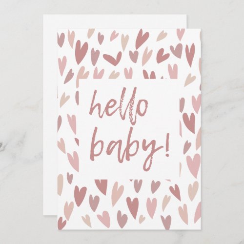 Modern Hearts Pink Blush Girl Hello Baby Shower Invitation