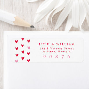 Modern Hearts Pink & Red Hand Drawn Return Address Label