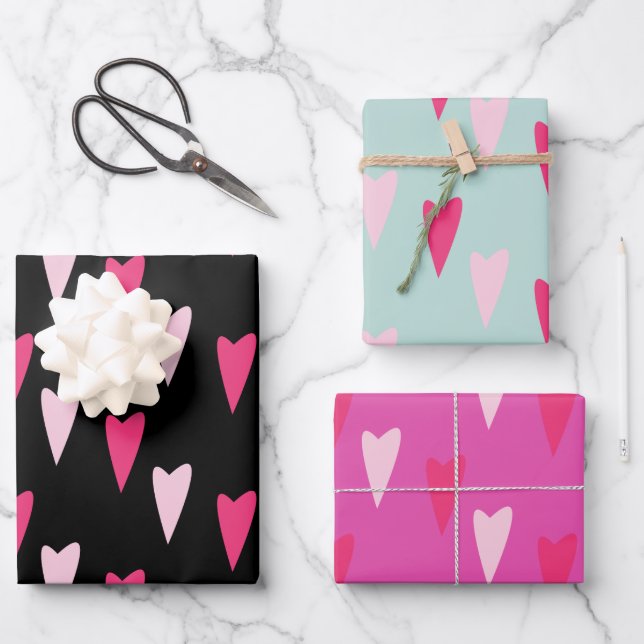 Modern Hearts Pointy Pattern  Wrapping Paper Sheet (Front)