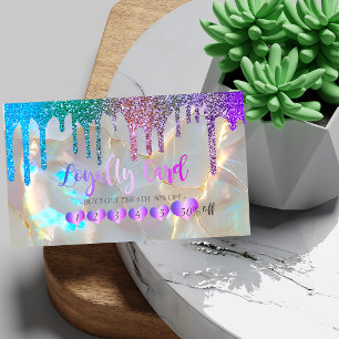 Modern Hearts Rainbow Glitter Drips Opal Stone Loyalty Card
