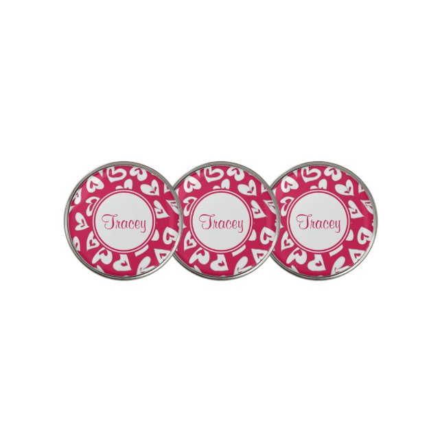 Modern Hearts Red and White Golf Ball Marker (3 Up)