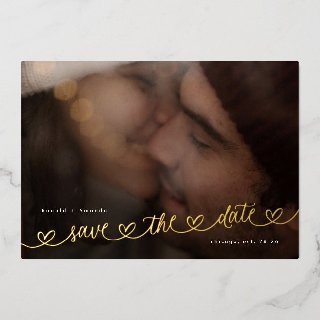 Modern Hearts Save The Date Photo Wedding Website Foil Invitation (Front)