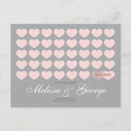 Modern Hearts Save the Date: Silver Announcement Postcard