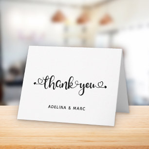 Modern Hearts Script Love Bridal Shower Wedding Letterpress Thank You Card