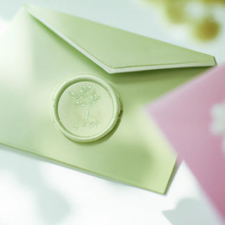 Modern Hearts Tree Initial Monogram Wedding Wax Seal Sticker