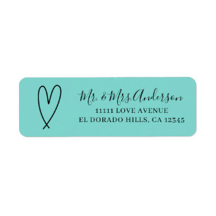Modern Hearts Turquoise Blue Minimal Bridal Shower Label