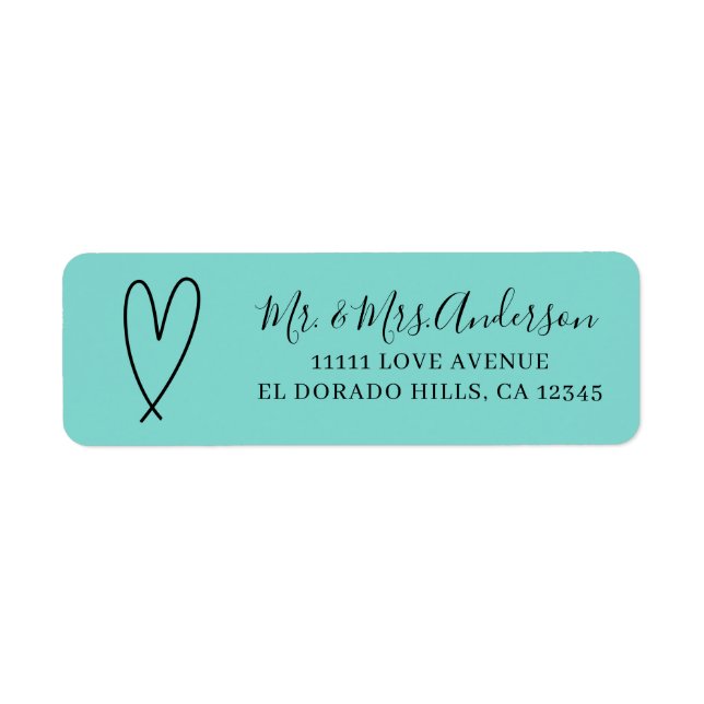 Modern Hearts Turquoise Blue Minimal Bridal Shower Label (Front)