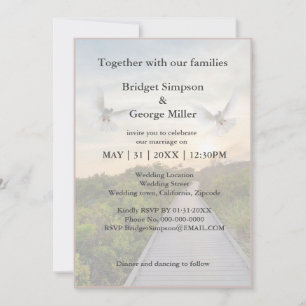 modern heaven stairway holy matrimony invitation