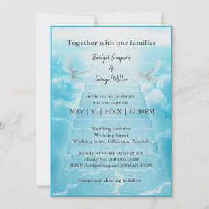 modern heaven stairway holy matrimony invitation