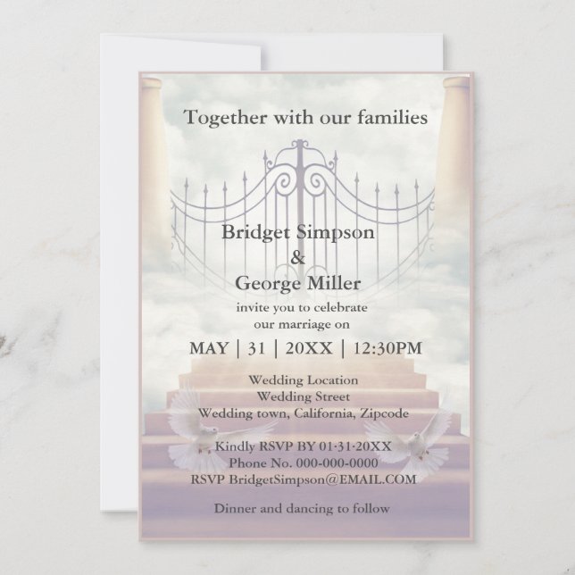 modern heaven stairway holy matrimony invitation (Front)