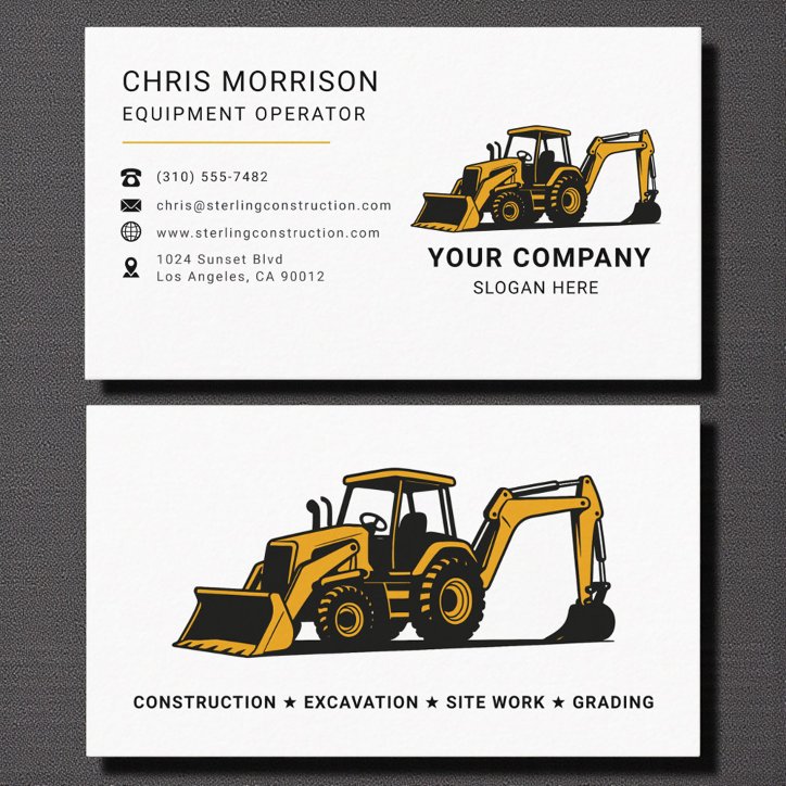 Modern Heavy Equipment Construction Company Business Card