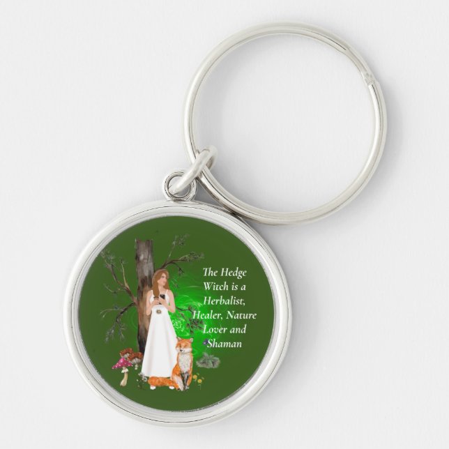 Modern HedgeWitch Fox Quote Mushroom Green  Keychain (Front)
