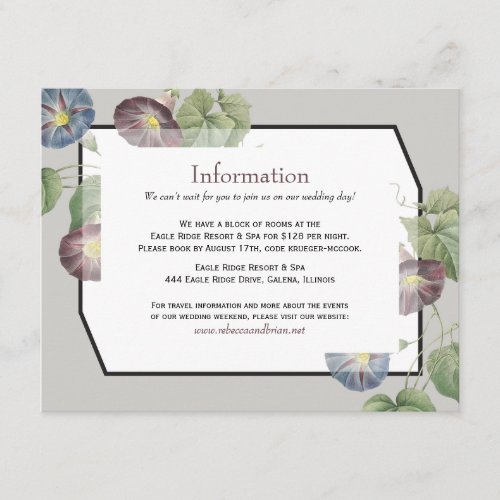 Modern Heirloom Morning Glory Wedding Information Enclosure Card
